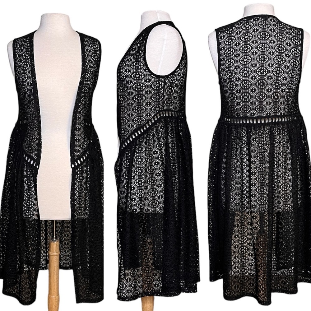 Last chance…Crochet Vest Open Front Sleeveless Top Cardigan Cover Up S Small OS